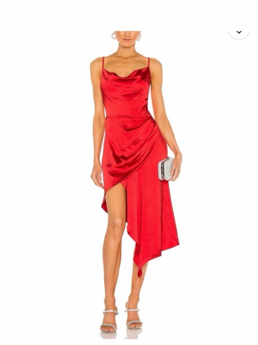 Elliatt Red Satin Asymmetrical Slip Dress